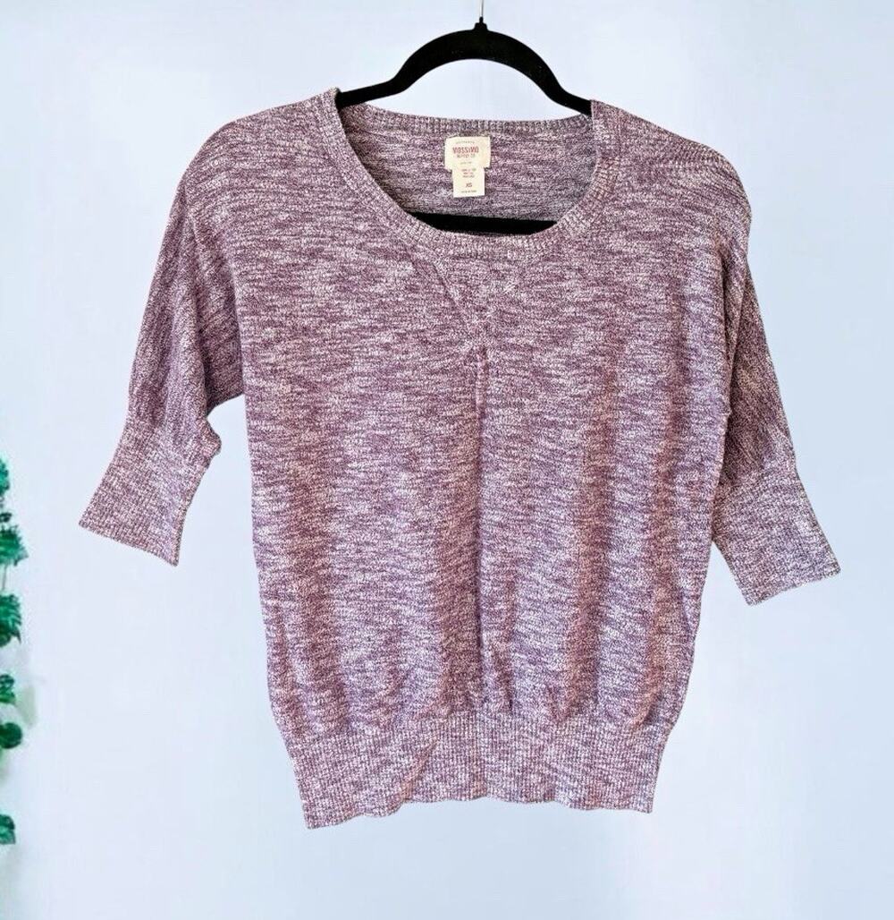 Mossimo Supply Co Women's Purple White Cotton Crew Neck 3/4 Sleeve Pullover XS